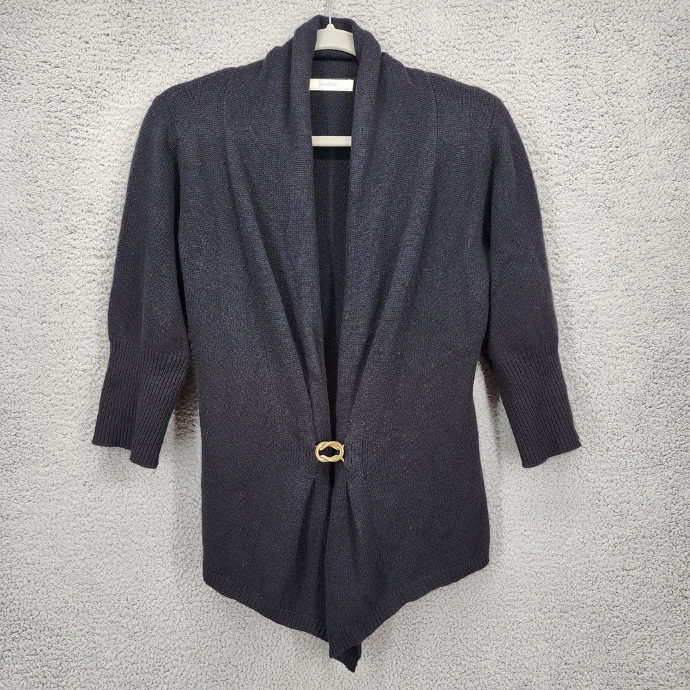 Neiman Marcus Cashmere Cardigan Shawl Collar Gold Ring Clasp Black Small 100% CS